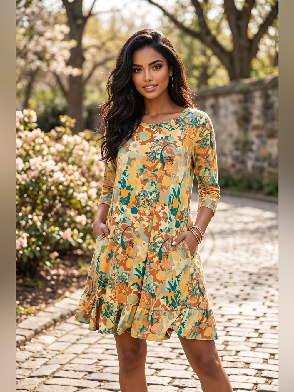 Peruvian Connection Flowy Floral Lantana Pima Cotton Dress Size Medium